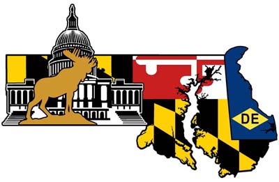 US Capitol with animal and Maryland–Delaware map